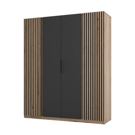 Kleiderschrank Kastano XI 200 cm Eiche evoke / schwarz modernes Design Kleiderschranktür mit Eiche evoke Lamellen dekoriert stilvolle Griffe