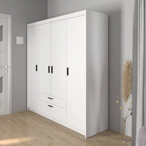 Kleiderschrank Rene 176 cm weiß modernes Design stilvolle Griffe in schwarz