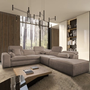 Ecksofa mit Schlaffunktion Viano IX hellbraun rechts stilvolles Ecksofa mit Bettzeugcontainer ideales Möbelstück für ein großes Wohnzimmer