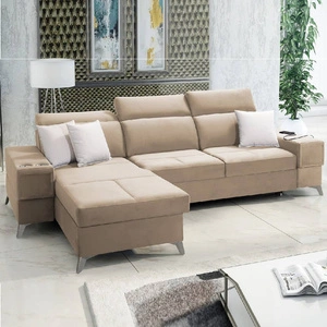 Ecksofa mit Schlaffunktion Elgin beige linkes Ecksofa mit verstellbaren Kopfstützen praktische Schubladen in den Möbelseiten