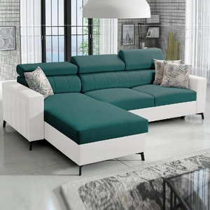 Ecksofa mit Schlaffunktion Savona türkis/weiß links elegantes Ecksofa mit verstellbaren Kopfstützen Ziernähte
