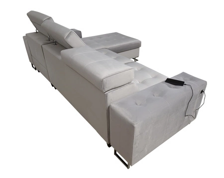 Ecksofa mit Schlaffunktion Hampton beige rechte Ecke stilvolle Steppung auf dem Sitz weicher Polsterstoff Ecksofa mit Verlängerung