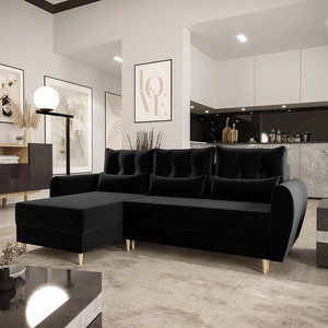 Ecksofa mit Schlaffunktion Rovigo schwarz links elegantes Ecksofa in skandinavischer Form großes Bettzeugfach