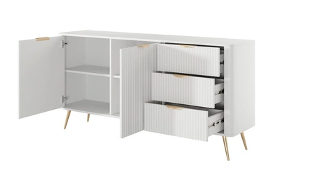 Kommode Lante 163 cm weiß geschmackvolle Kommode mit kannelierten Fronten auf hohen schrägen Beinen gestützt stilvolle Griffe