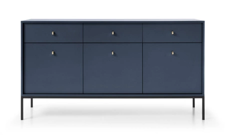 Kommode mit Schubladen Mono 154 cm Dunkelblau Minimalistisches Design stilvoller goldener Griff schlichte Form mit metallischen Elementen