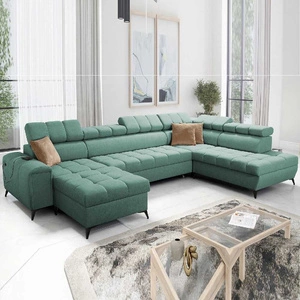 Ecksofa mit Schlaffunktion Bolmso VI mint links bequemes Ecksofa mit verstellbaren Kopfstützen dekorative Steppung auf der Sitzfläche