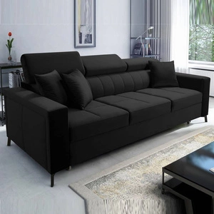 Sofa mit Schlaffunktion Nausa Schwarz mit verstellbaren Kopfstützen widerstandsfähig gegen Abrieb und Kratzer bequem zum Entspannen