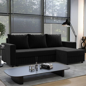 Ecksofa mit Schlaffunktion Pasco schwarz rechte Ecke Klassisches Ecksofa, das in jede Einrichtung passt Ziernähte