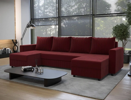 Ecksofa mit Schlaffunktion Pasco U bordeauxfarbenes klassisches Design geschmackvoller Korpus mit garantierter Funktionalität und Komfort weicher Stoff