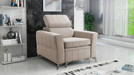 Rava Sessel hellbeige praktischer und bequemer Sessel für das Wohnzimmer mit verstellbarer Kopfstütze und weichem Samtstoffbehälter