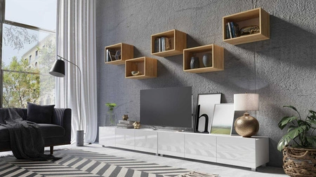 Möbel Apulia XXXII weiß glänzend / goldene Eiche ein außergewöhnlich stilvolles Wandelement einfache Elemente, die in jedes Interieur passen
