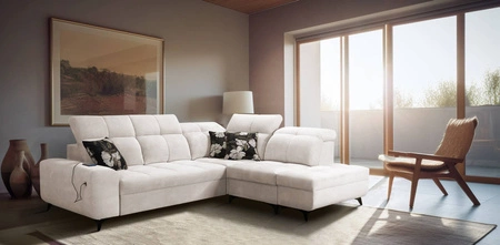 Ecksofa mit Schlaffunktion Buffalo VII creme rechts stilvolles Ecksofa mit Bettzeugcontainer Velourstoff