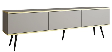 TV-Schrank Luxury 175 cm Korpus in grauem, elegantem Design mit goldener Zierleiste Schrank auf schwarzen Metallfüßen