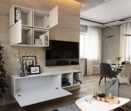 Hängeschrank Perisa weiß / weiß glänzend minimalistisches Design für Wohnzimmer oder Sitzungssaal push to open system