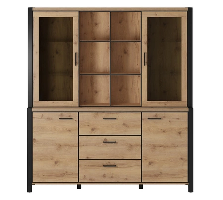 Activ Sideboard 180 cm Eiche taurus / schwarz modernes Design sicheres gehärtetes Glas stilvolle Metallgriffe geräumige Schubladen