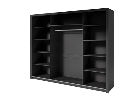 Schiebeschrank Parma 255 cm schwarz modernes Design ABS-Finish und Aluminium-Türführungen