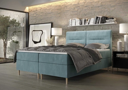 Boxspringbett Voltera 160x200 Türkis moderner skandinavischer Stil mit charakteristischem Kopfteil