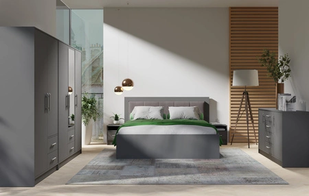 Bett Caspe 160x200 cm anthrazit mit Container ideales Bett für Schlafzimmer mit teilweise gepolstertem Kopfteil