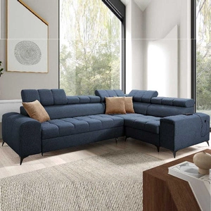 Ecksofa mit Schlaffunktion Bolmso II blau rechtsseitiges Ecksofa mit Bettzeugcontainer Vollauszug in der Seite des Möbels