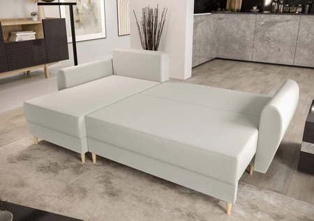 Ecksofa mit Schlaffunktion Rovigo creme links elegantes Ecksofa in skandinavischer Form großer Bettkasten