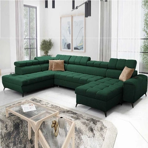 Ecksofa mit Schlaffunktion Bolmso VI grün rechts bequemes Ecksofa mit verstellbaren Kopfstützen dekorative Steppung auf der Sitzfläche