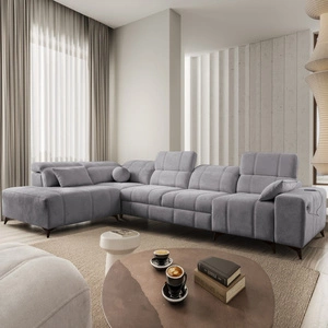 Ecksofa mit Schlaffunktion Penejos XI hellgrau linksseitig komfortables Ecksofa mit verstellbaren Kopfstützen und zwei Bettkästen