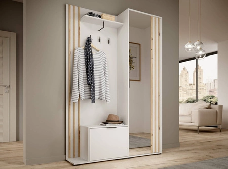 Garderobe Aspen 131 cm Weiß Garderobe mit dekorativen Lamellen in Eiche Artisan Farbe Funktionale und praktische Garderobe für den Flur