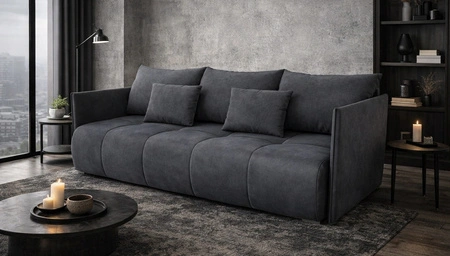 Sofa mit Schlaffunktion Selva grau funktionelles Wohnzimmersofa mit Bettzeugablage Samtstoff mit eleganter Struktur