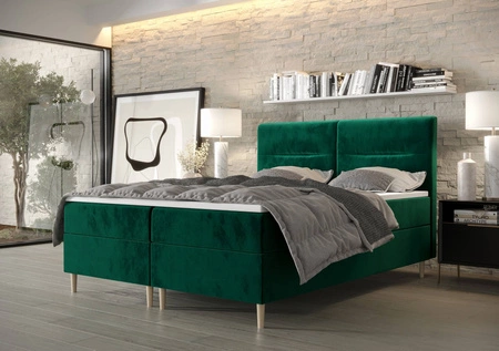 Boxspringbett Voltera 160x200 Flaschengrün moderner skandinavischer Stil mit charakteristischem Kopfteil