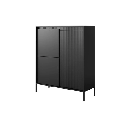 Sesti 104 cm hohe Kommode schwarz Designerkommode mit originellem Design auf stabilem Metallsockel