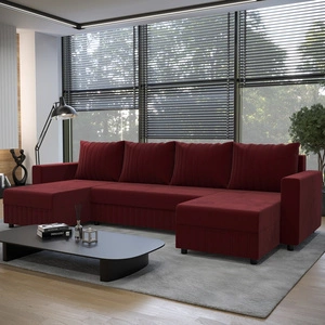 Ecksofa mit Schlaffunktion Pasco U bordeauxfarbenes klassisches Design geschmackvoller Korpus mit garantierter Funktionalität und Komfort weicher Stoff