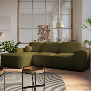 Ecksofa mit Schlaffunktion Arbon oliv links modernes Eckdesign mit markanter Form weicher Stoff