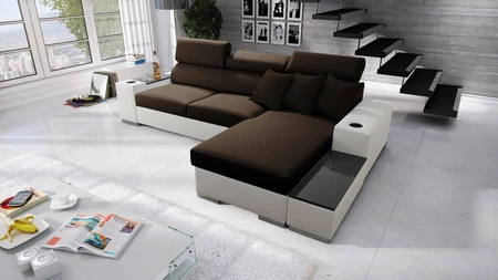 Ecksofa mit Schlaffunktion Provo braun / weiß rechtes Ecksofa mit Bettkasten und Funktionserweiterung