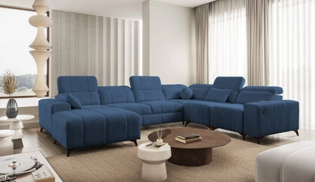 Ecksofa mit Schlaffunktion Penejos VIII blau linke Seite stilvolles Ecksofa Bett aus strapazierfähigem Stoff