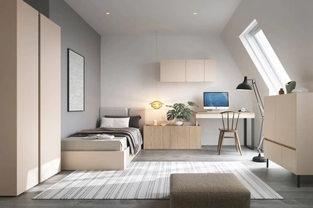 Möbelset Paguro sandbeige / Eiche geölt ideal für ein Jugendzimmer im trendigen Stil