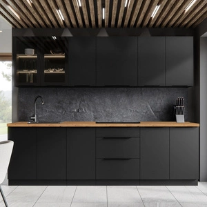 Küchenmöbel-Set Black 260 cm Metallkantengriffe Schränke sehen in modernen Interieurs toll aus