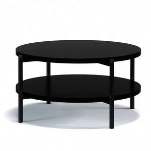 Runder Couchtisch 84 cm Sampi schwarz mit zusätzlicher Ablage helles Design solides Metallgestell idealer Tisch für jede Einrichtung