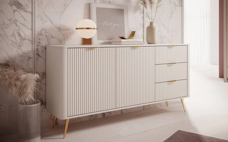 Kommode Lante 163 cm beige geschmackvolle Kommode mit kannelierten Fronten auf hohen, schrägen Beinen mit stilvollen Griffen