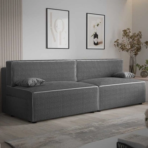 Brandon XL Schlafsofa grau modernes Design und breite Funktionalität dreidimensionaler Stoff mit ausdrucksvollen Streifen