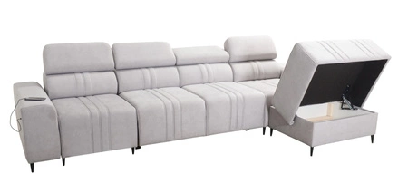 Ecksofa mit Schlaffunktion Castel XII beige rechte Seite stilvolles und bequemes Ecksofa für Wohnzimmer funktionelle verstellbare Kopfstützen