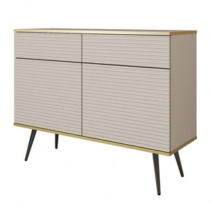 Kommode Luxury 107 cm beige stilvolle Kommode mit geriffelten Fronten Körper mit Gold trim schwarzen Metallbeinen gekrönt