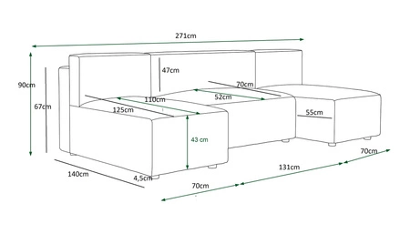Ecksofa mit Schlaffunktion Brandon U heather Bettzeugcontainer dreidimensionaler Stoff mit ausdrucksstarken Streifen