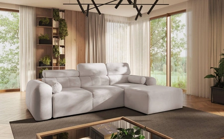 Ecksofa mit Schlaffunktion Cantare elfenbeinfarben rechte Ecke funktionell und bequem modernes Design Plüschstoff