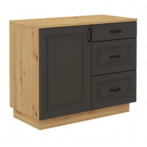 Kommode Style 100 cm Eiche artisan / grau graphit utilitaristische und funktionelle Kommode stilvolle gefräste Fronten Metallgriffe