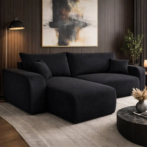 Ecksofa mit Schlaffunktion Fiesta schwarz universal in Einstellung Ecksofa für Wohnzimmer langlebig Plüsch Stoff Bettzeug Container