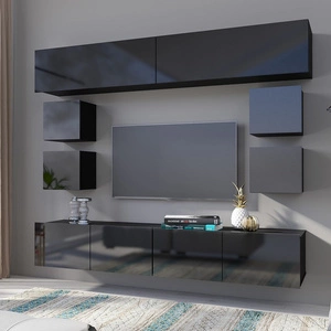 Apulia XVI schwarz glänzende Schrankwand Eine besonders stilvolle Schrankwand mit schlichten Möbelstücken, die sich in jede Einrichtung einfügt