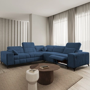 Ecksofa mit Schlaffunktion Penejos III Lux blau rechts bequemes Ecksofa für Wohnzimmer mit ausziehbarem Fußteil Bettwäschecontainer