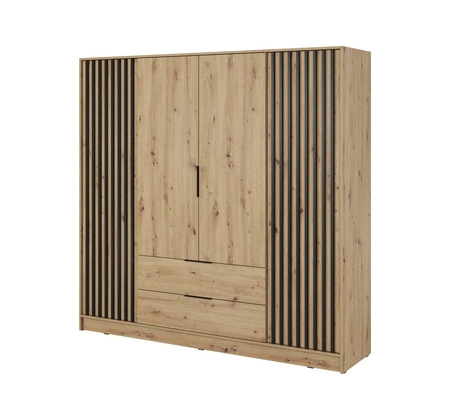 Kleiderschrank Aspen 206 cm Eiche Artisan / Schwarze Lamellen modernes Design Schranktüren mit dekorativen Lamellen