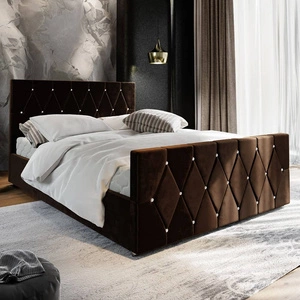 Tifton 160x200 braun gepolstertes Bett mit Staukasten im modernen Stil mit markantem Kopf- und Fußteil mit Kristallen verziert