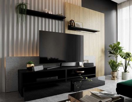 Plisii 172 cm schwarz / schwarz glänzend RTV Schrank mit Aufhängung und Regale stilvolles Design zu jedem Interieur passen